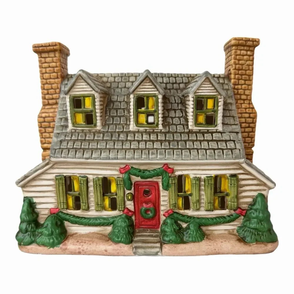 VTG 1986 LEFTON “KINGS COTTAGE” Colonial Village Hand Painted Porcelain Lighted